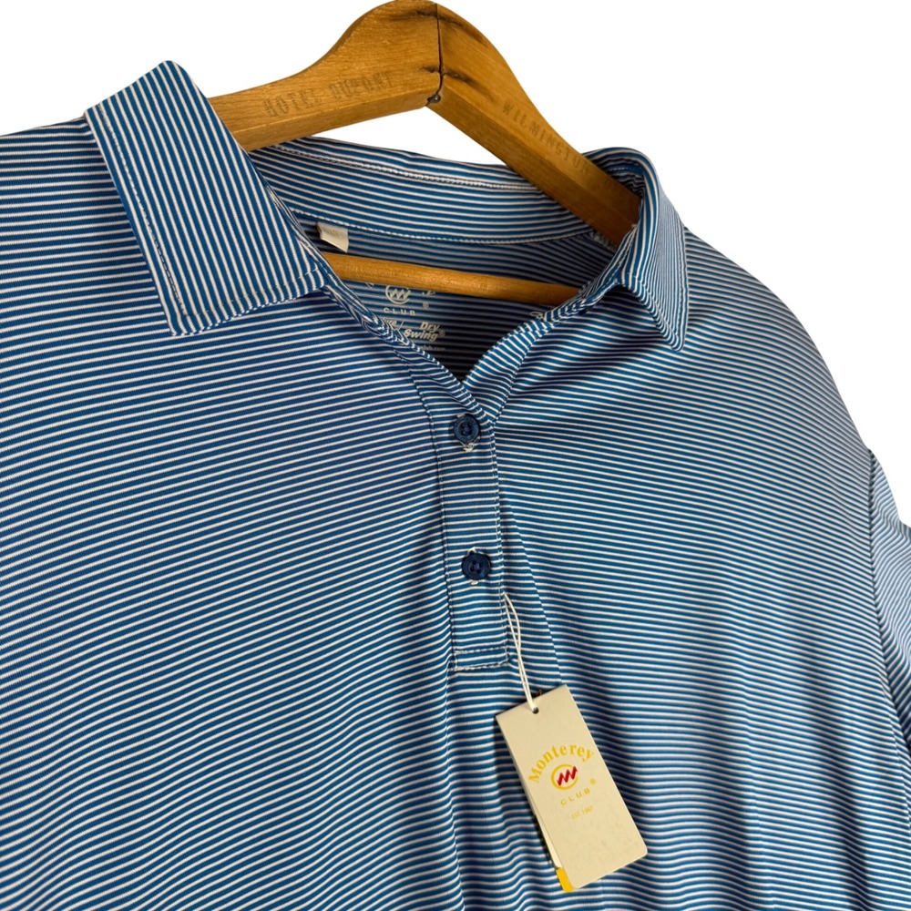 Monterey Club Womens XL Dry Swing‎ Polo Shirt Blue White Striped Golf Top 2481